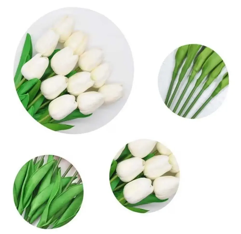 HIMUTAIN 20-Piece Artificial White‎ Tulip Bouquet with Gift Box and Ribbon